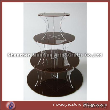 Black Round Finely Designed Acrylic 4 Tiers Cup Cake Display Stand Rack